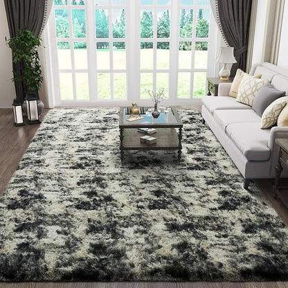 Ophanie 6x9 Black Gold and Grey Area Rugs for Living Room,Large Dark Black Gold Fluffy Shag Fuzzy Plush Soft Carpets,Floor Shaggy Rugs for Bedroom,Carpet for Dorm Decor with Over 99 pcs Pile fibers