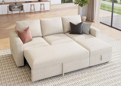 HONBAY Modular Sectional Sleeper Sofa with Pull Out Bed, L Shaped Couch with Storage Seat, Modular Sectional Couches for Living Room - Beige