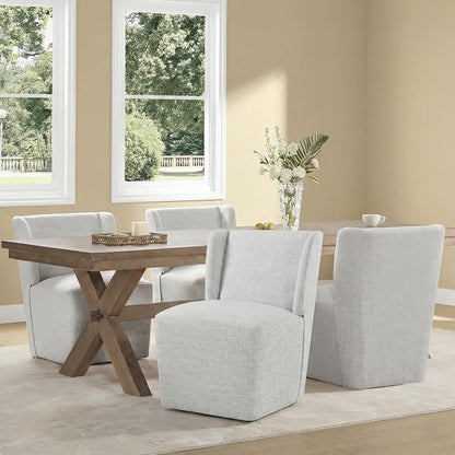 KISLOT Upholstered Dining Chairs Set of 1 with Casters, Wingback Modern Side Armless Deskchair with Rollers for Diningroom Bedroom Livingroom Reading Room, Pale Gray Fabric