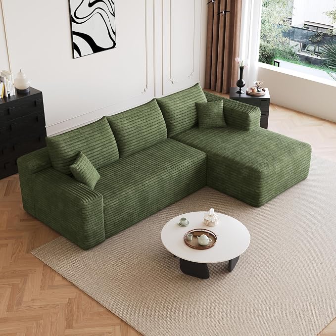 AUGOP 96" Sectional Couches for Living Room Modern Modular Sofa with L-Shape Couchs Upholstered Boneless Couch Deep Seat Sectional Couch with Chaise (Green, 96" Right Facing Chaise+2Seaters)