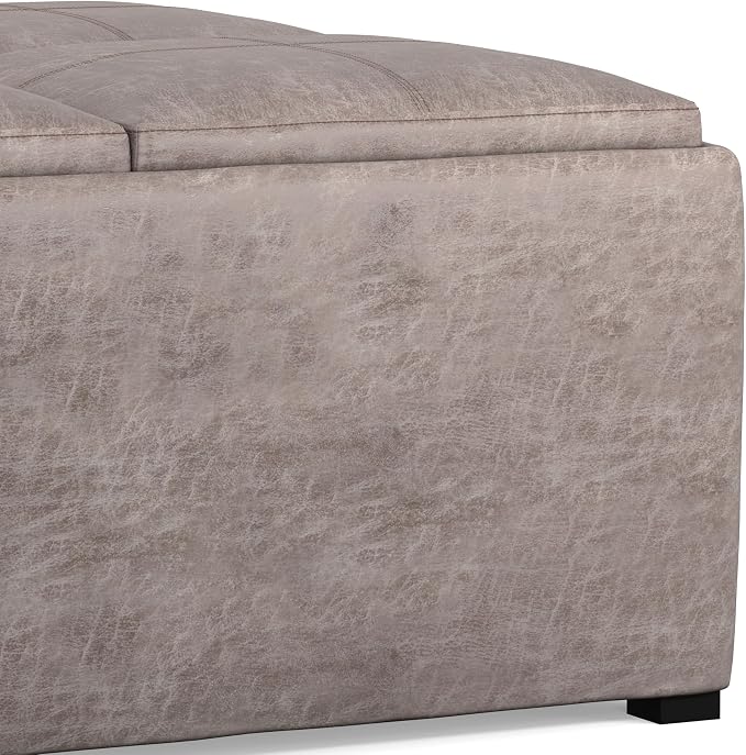 SIMPLIHOME Avalon Wide Contemporary Square Coffee Table Storage Ottoman, Distressed Grey Taupe, Table Ottoman