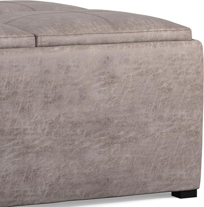 SIMPLIHOME Avalon Wide Contemporary Square Coffee Table Storage Ottoman, Distressed Grey Taupe, Table Ottoman