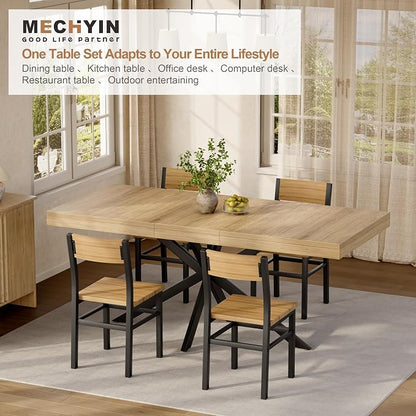 5-Piece Dining Table Set for 4 6 8, Large 55"-70.9" Extendable Dining Room Table Rectangle with Kitchen Chairs of 4, MDF Wood & Metal Frame for Apartment Kitchen Saving Space, Rustic, Farmhouse, Oak