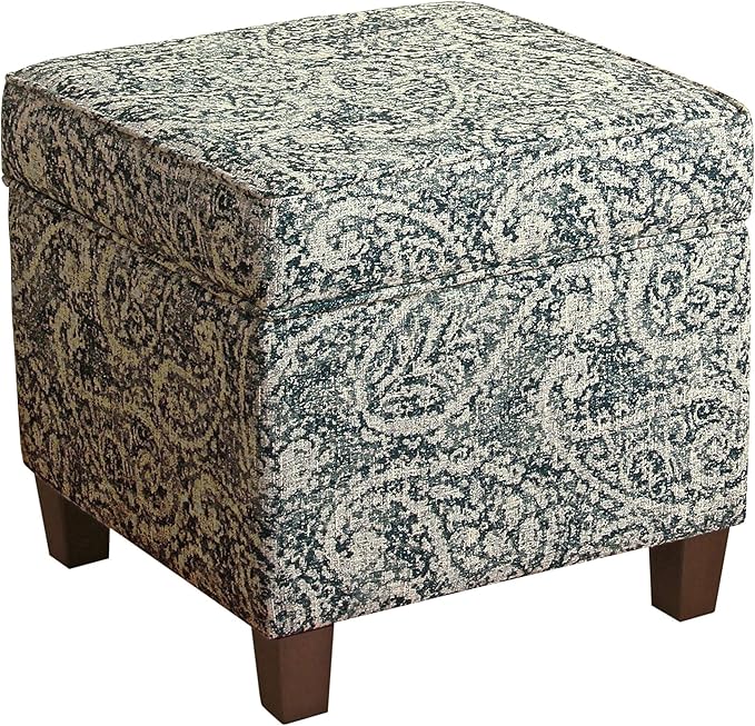 HomePop 18" Classic Square Storage Ottoman - Gray Paisley Blue