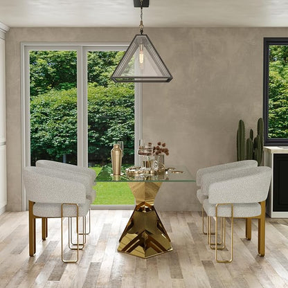 Dining Chairs Set of 4, Off White Boucle Upholstered Dining Room Chairs with Brushed Gold Metal U-Shaped Legs, Luxury Side Chairs with Arms