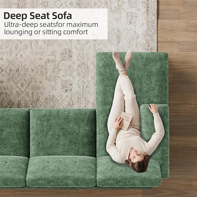 Shintenchi U-Shaped Sectional Couches for Living Room, 4 Seat Sofa with Double Chaise Lounges,Solid Wood Frame Sectional Sofa for Apartment,Green