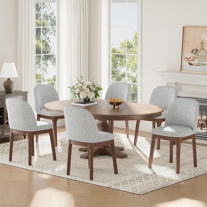 MALOL Upholstered Dining Chairs with Thickened Solid Wood Legs, Mid Century Modern Kitchen & Dining Room Chairs Set of 6, Comfortable Side Chairs for Dining Room, Kitchen, Light Grey