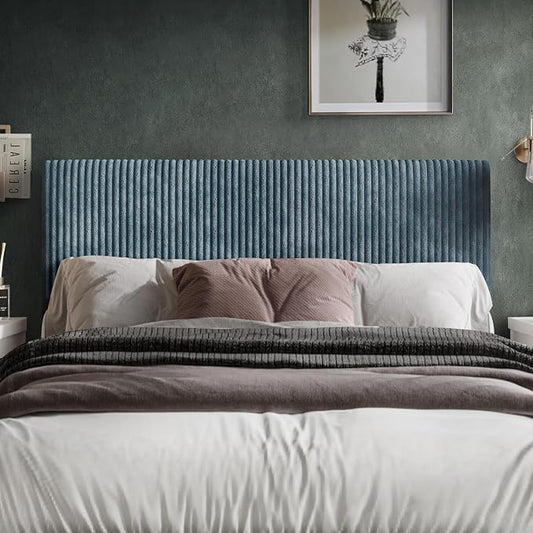 Full Corduroy Velvet Upholstered Adjustable Headboard, Light Blue