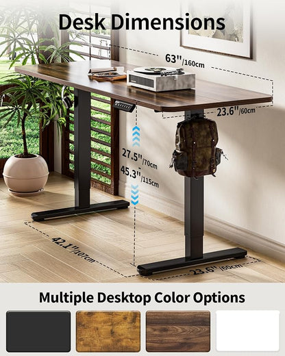 BIZUM Electric Standing Desk 63 x 24 Inch Computer Desk-Gaming Desk Dark Walnut Home Office Desks Height Adjustable Memory Stand Up Computer Workstation