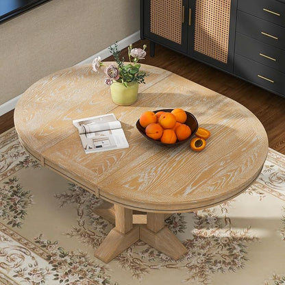 LUMISOL 42"-58" Extendable Round Dining Table for 4-6, Farmhouse Oval Kitchen Table with Removable Leaf for Kitchen, Dining Table, Small Space, Natural