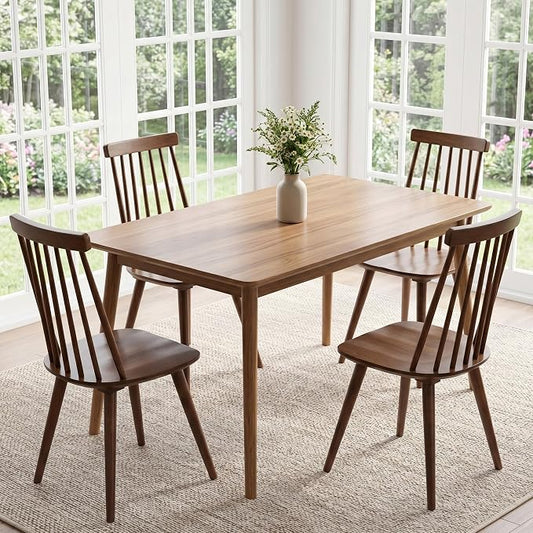 DUHOME Walnut Windsor Wooden Dining Chairs Set of 4, Wood Dining Room Chair Spindle Side Kitchen Room Country Farmhouse Chairs Walnut