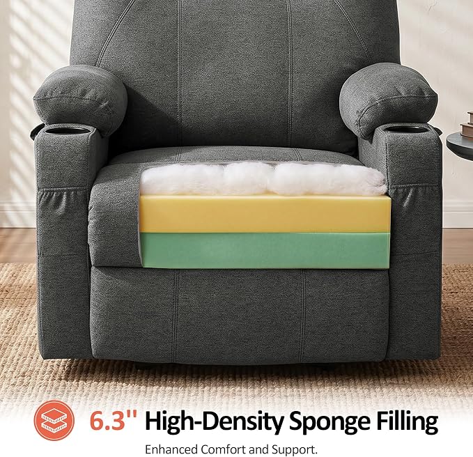 MCombo Power Lift Recliner Chair for Elderly R7042(Grey, Small-Wide) | Heat and Massage, USB& Type C Charging Port, FSC Certified