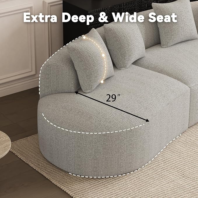 134" Curved Modular Sectional Sofa for Living Room, Modern Chenille Oversized Cloud Couch, Plush Luxury 6-Seater Extra Deep Seat Boucle Boneless Sofa, No Assembly Required, Grey