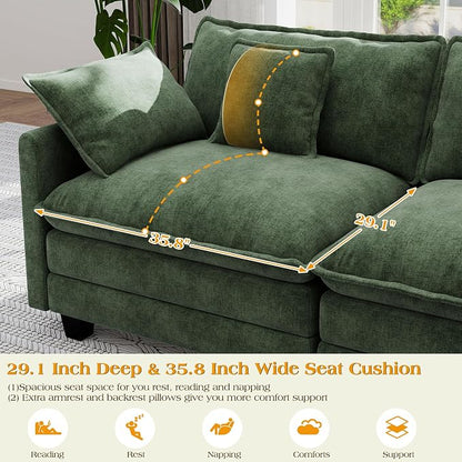 113.8" Modular Sectional Sofa,Cloud Couch for Living Room,Modern Deep Seat Sofa 5 Seater Chenille Fabric Comfy L Shaped Couches with Throw Pillows & Movable Ottoman for Apartment