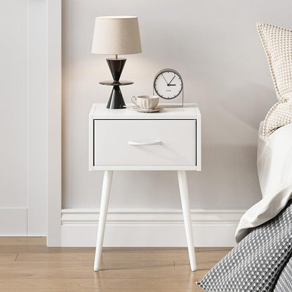 Small White Nightstands Set of 2, Bedside Table with Fabric Drawer, Modern End Table with Metal Leg, Couch Side Table for Bedroom Living Room, Sofa, Office LNT504W