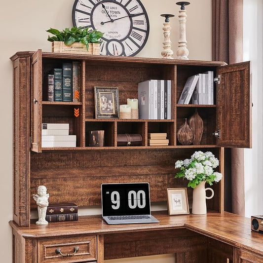 T4TREAM 59" Home Office Desk Hutch with Ample Storage, Only Match VSC Series Farmhouse Desk (Reclaimed Barnwood)