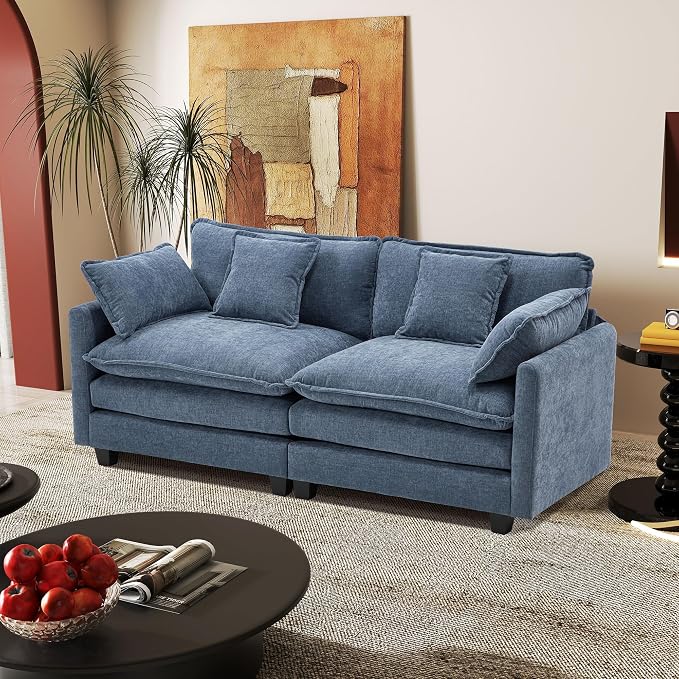 77.6" Modular Sectional Sofa,Loveseat Couch for Living Room, Modern Deep Seat Sofa 2 Seater Chenille Fabric Comfy Cloud Couches with Throw Pillows Apartment