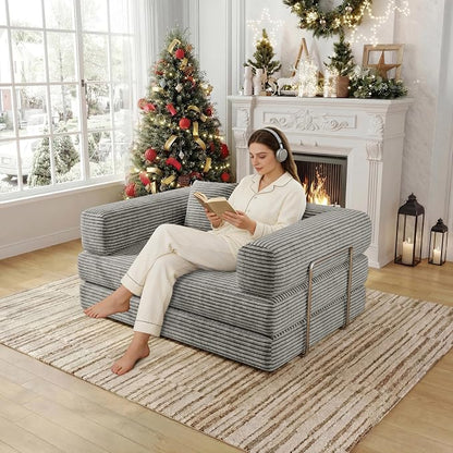 BSHOMGI 4 in 1 Convertible Sofas Boneless Couches with 2 Pillow, Modern Corduroy Futon Bed, Modular Queen Sofa with Pull-Out Bed, LoveSeat for Living Room, Small Space Apartment 53.15" Double Sofa