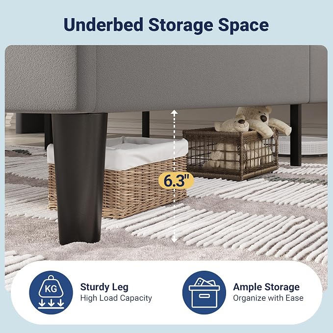 Allewie Full Size Platform Bed Frame with Charging Station and Storage Shelf/Upholstered Velvet Wingback Headboard/Wooden Slats Support/No Box Spring Needed/Easy Assembly, Grey