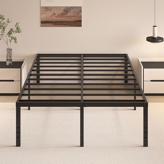 HOBINCHE 20 Inch Queen Size Bed Frame, No Box Spring Needed, Heavy Duty Black Metal Platform Mattress Foundation with Steel Slats, Non-Slip Noise Free Easy Assembly, Large Storage