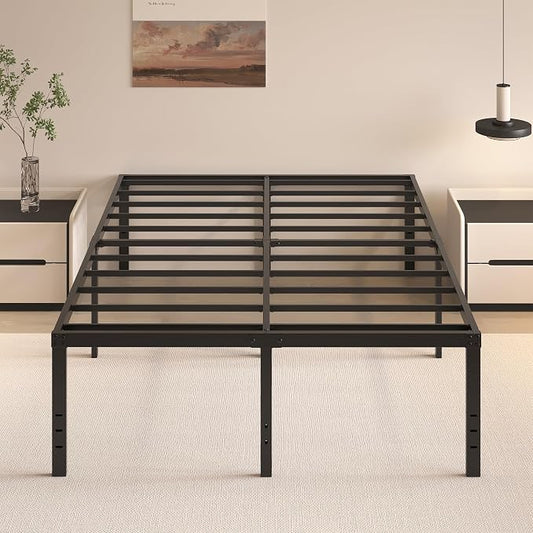 HOBINCHE 20 Inch Queen Size Bed Frame, No Box Spring Needed, Heavy Duty Black Metal Platform Mattress Foundation with Steel Slats, Non-Slip Noise Free Easy Assembly, Large Storage