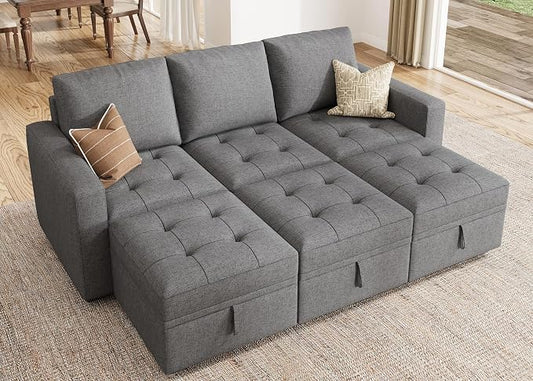 HONBAY Modular Sectional Couch Sleeper Sofa Bed with Storage Seats Oversized Sectional Couches for Living Room,Grey