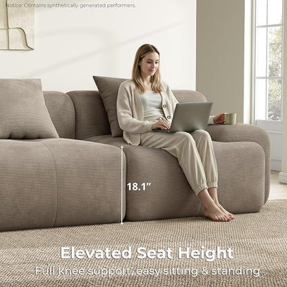 LIKIMIO LumiCord 118" Tufted Modular Sectional Sofa, Modern U-Shaped Boneless Couch for Living Room, 26.8" Deep Seat, 18.1" High Seating, 15" Wide Armrest, Corduroy, Light Brown