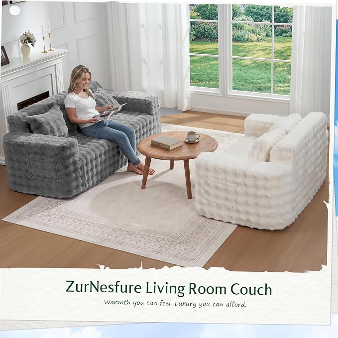 ZurNesfure Sofa Couch Cloud 3-Seater Memory Foam Couch with Pillow No Assembly Required, Modern Couch with Removable Washable Cover Boneless Sofas for Living Room Bedroom Apartment (Grey,3-Seater)