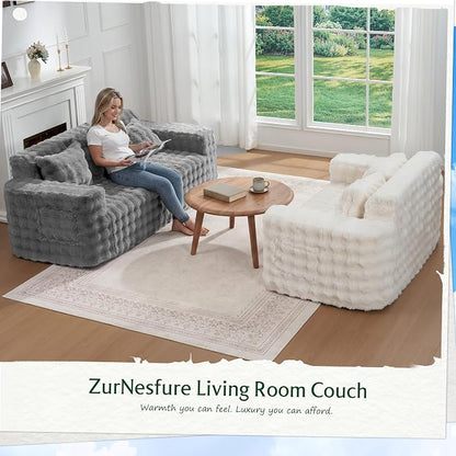ZurNesfure Sofa Couch Cloud 3-Seater Memory Foam Couch with Pillow No Assembly Required, Modern Couch with Removable Washable Cover Boneless Sofas for Living Room Bedroom Apartment (Grey,3-Seater)
