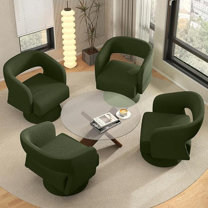 Luxanimarion Swivel Barrel Accent Chair,Oversized Teddy Upholstered Round Swivel Chair,Modern Luxury 360 Degree Living Room Vanity Chair for Bedroom Office,Green,4PCS