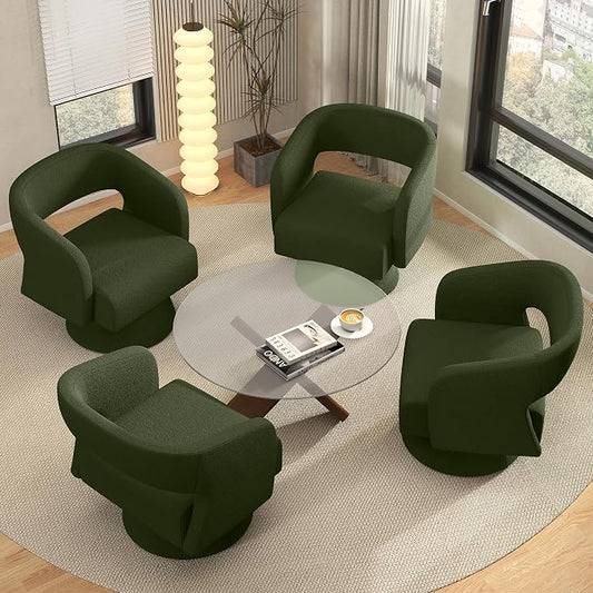Luxanimarion Swivel Barrel Accent Chair,Oversized Teddy Upholstered Round Swivel Chair,Modern Luxury 360 Degree Living Room Vanity Chair for Bedroom Office,Green,4PCS