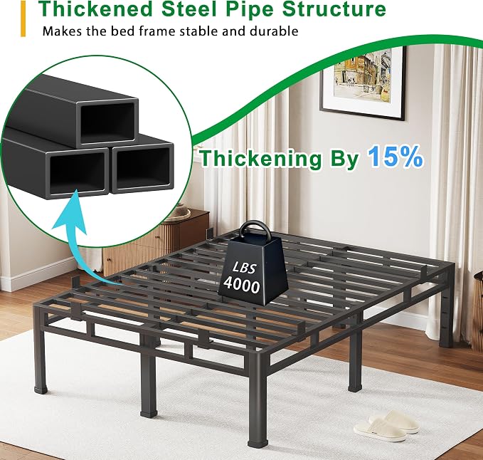 ROIL 22 Inch King Size Bed Frame, Metal Bed Frame & Box Spring 2 in 1 Platform with Round Corner Legs, 4000LBS Double Layer Bed Frame with Headboard Holes Mattress Baffles, Noise-Free Easy Assembly