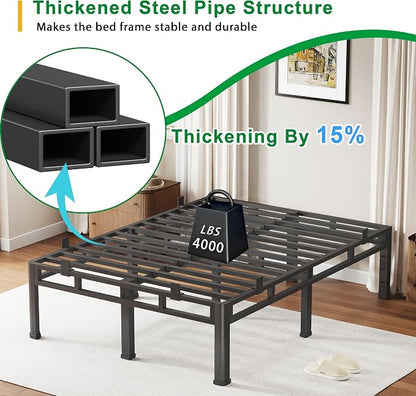 ROIL 18 Inch Cal King Bed Frame, Double Layer Metal Bed Frame with Round Corner Legs, 4000LBS Bed Frame & Box Spring 2 in 1 Platform with Headboard Holes Mattress Baffles, Noise-Free Easy Assembly