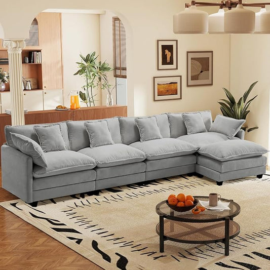 149.2" Modular Sectional Sofa,L Shaped Couch for Living Room,Modern Deep Seat Sofa 4 Seater Chenille Fabric Comfy Cloud Couches with Throw Pillows & Movable Ottoman