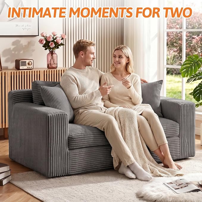 Erament Boneless Loveseat Sofa Couch, 2 in 1 Convertible Sofa Bed with Pillows, Fold Out Bean Bag Chair Boneless Floor Couch for Living Room Bedroom Office Lounge Apartment, No Assembly Needed, Grey