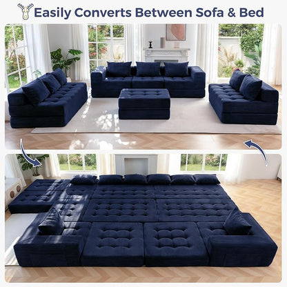 MAXYOYO Modular Sectional Sofa Couch, Foldable Oversized U Shaped Cloud Couch with Pillows, Tufted Boneless Lounger Floor Sofa Bed for Living Room, No Assembly Required, Navy
