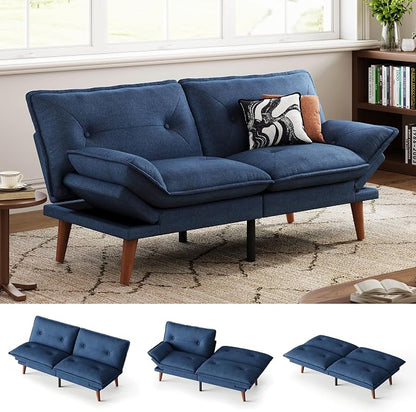 LINSY HOME Futon Sofa Bed, 70" Chenille Futon Couch with Adjustable Backrest Armrest, 3 in 1 Convertible Comfy Loveseat Sleeper Sofa Bed for Small Spaces Dorm Room Apartment Home Office, Dark Blue