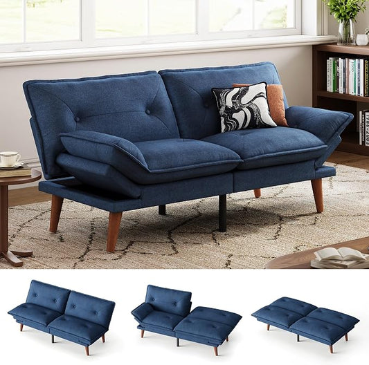 LINSY HOME Futon Sofa Bed, 70" Chenille Futon Couch with Adjustable Backrest Armrest, 3 in 1 Convertible Comfy Loveseat Sleeper Sofa Bed for Small Spaces Dorm Room Apartment Home Office, Dark Blue