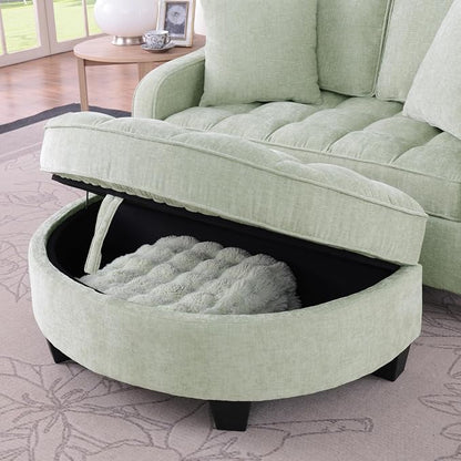 ERYE Chenille Tufted Loveseat Sofa and Ottoman Set, Tufted Recliner Sleeper Chaise Lounge with Curved Storage Ottoman,Reclining Backrest and Side Pockets, 4 Pillows