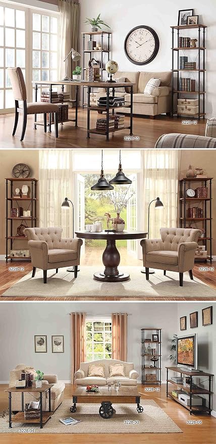 HOMELEGANCE Factory Metal Frame Writing Desk, Rustic Brown