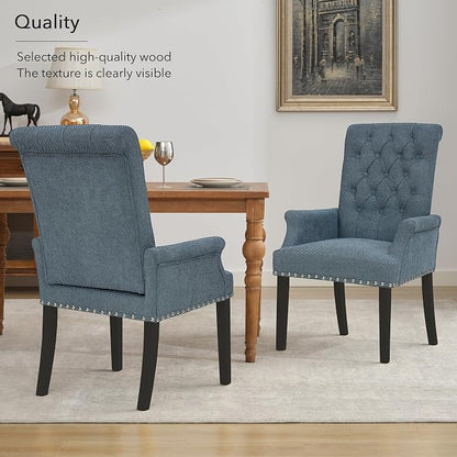 adochr Upholstered Fabric Accent Dining Chair, Arm Dining Chair with Elegant Tufted Club for Dining Room Kitchen Room, Dark Blue