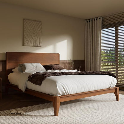 Merax King Size Bamboo Platform Bed, Mid-Century Modern Bed Frame with Tall Headboard, Solid Sustainable Bedframe King-Size, Wood Slat Support, No Box Spring Needed, Easy Assembly, Noise Free, Brown