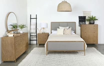 Coaster Home Furnishings Arini Coastal 5-Piece Bedroom Set Fabric Upholstered Eastern King Size Panel Bed Frame 56-inch Headboard Sand Wash and Grey 224301KE-S5