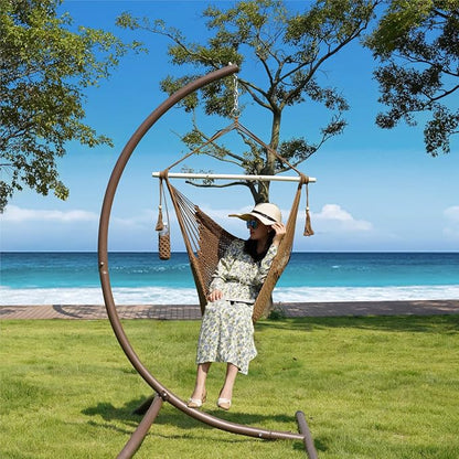 Lazy Daze Hammocks Chair Caribbean Hanging Rope Swing Chair, 40" Removable Steel Spreader Bar with Anti-Slip Rings, Soft-Spun Cotton Rope for Indoor/Outdoor Backyard & Living Room, Max 500 LBS, Tan