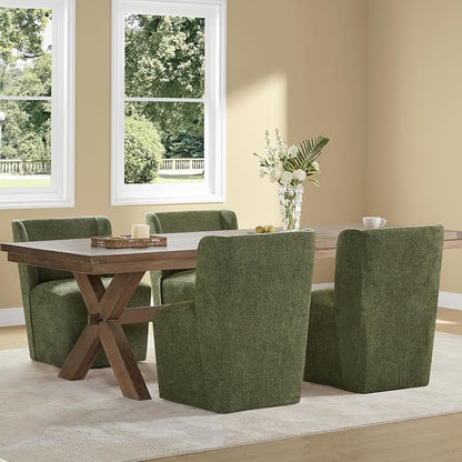 KISLOT Upholstered Dining Chairs Set of 2 with Casters, Wingback Modern Side Armless Deskchair with Rollers for Diningroom Bedroom Livingroom Reading Room, Green Fabric