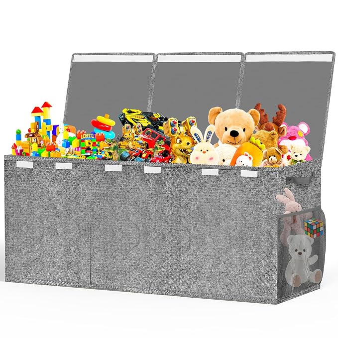 Beadsky Extra Large Toy Box, Toy Chest for Toddlers with Lids, Collapsible Toy Storage Organizer, Kids Bin Boxes Storage Basket for Boys, Girls, Nursery, Living Room, Playroom, 38"x14"x16", Gray