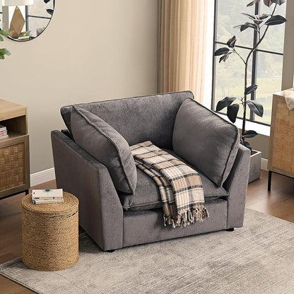 Iroomy Accent Chair, Plush Chenille Comfort Living Room Chair with Wide Seat, Modern Decorative Chair for Bedroom, Office, Reading Nook, Soft Cloud Chair Deep Seat, Grey | Premium Chenille