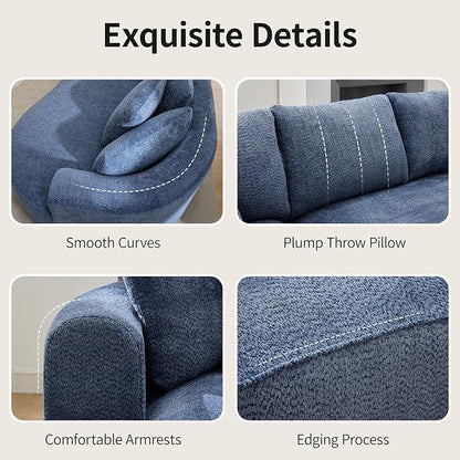 Opiesit 124" Oversized Boneless Couches for Living Room, Sectional Curved Sofa with 7 Pillows, L-Shape Boneless Couch with Deep Seat, High-Density Memory Foam, No Assembly Required, Chenille (Blue)