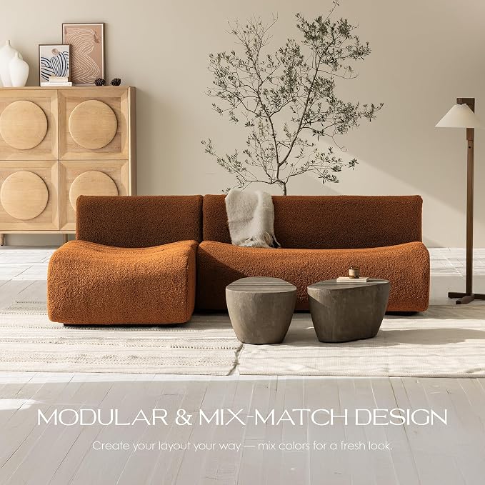 92" Curved Sectional Sofa with Chaise Set, Boneless 3-Seater Modular Couch, Reversible L-Shaped Couches with Deep Seat, Sherpa Sofas for Small Living Room, Bedroom, Apartment – No Assembly, Brown