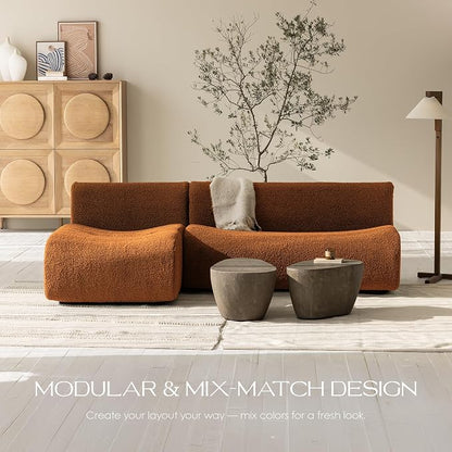 92" Curved Sectional Sofa with Chaise Set, Boneless 3-Seater Modular Couch, Reversible L-Shaped Couches with Deep Seat, Sherpa Sofas for Small Living Room, Bedroom, Apartment – No Assembly, Brown